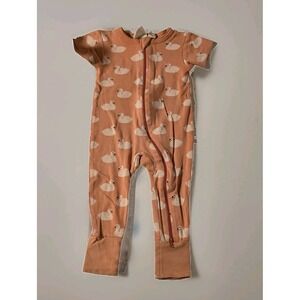 Parade Organic Short Sleeve Signature Print '2-Way' Zip‎ Romper - Swan 9-12mos